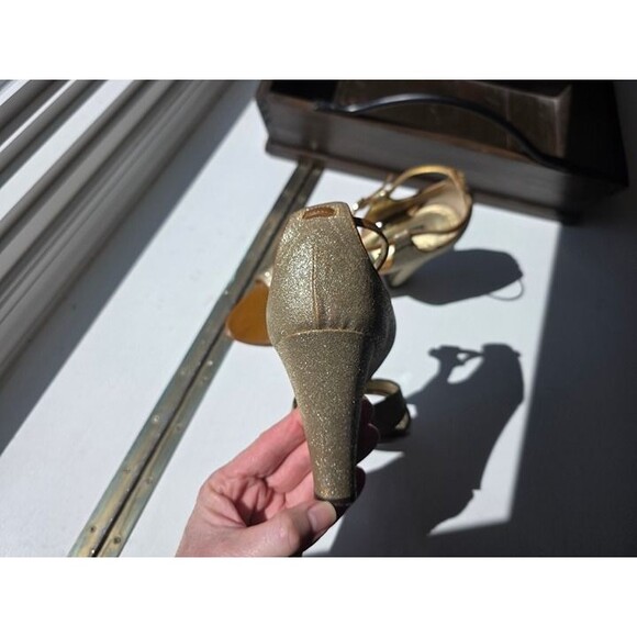 Dolce & Gabbana Sparkle Gold Strappy Open-Toe Heels with T-Strap 10.5 - Picture 9 of 12